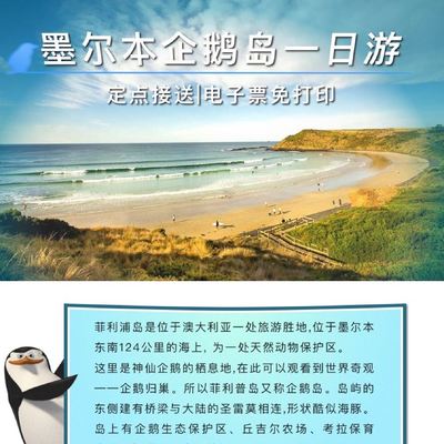 澳大利亚墨尔本菲利普岛企鹅归巢+巧克力工厂+考斯小镇+野生动物园一日游【定点接送/免打印】